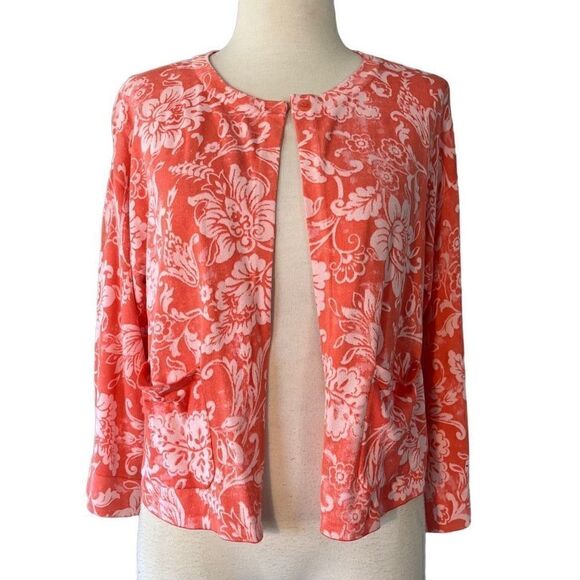 NWT Issac Mizrahi Live! Coral Floral One Button Cardigan Sweater Women’s Medium - Picture 2 of 10